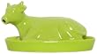 Stoneware Pottery Kiwi Green Cow Butter Dish 8"L, 4"H