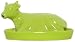 Stoneware Pottery Kiwi Green Cow Butter Dish 8"L, 4"H
