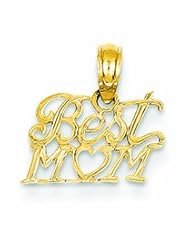 14K Gold Best Mom with Heart Pendant