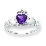 14k White Gold CZ (Cubic Zirconia) June BirthStone Claddagh Heart Ring