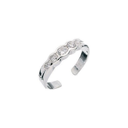 Silver Five Crystal Toe Ring