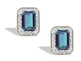 14K White Gold Emerald-cut Created Alexandrite and Diamond Earrings