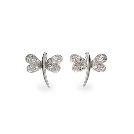 Pave CZ Dragonfly Sterling Silver Earrings