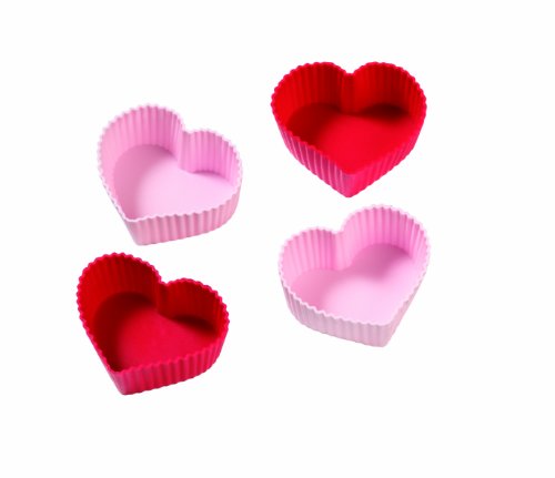 Birkmann 251359, 4 Stampi a forma di cuore in silicone, diametro: 7 cm, altezza: 3,5 cm, in confezione regalo