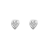.925 Sterling Silver Rhodium Plated 3mm April Birthstone Heart Bezel CZ Solitaire Basket Stud Earrings for Baby and Children with Screw-back (White Tapaz)