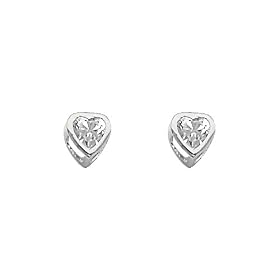 .925 Sterling Silver Rhodium Plated 4mm April Birthstone Heart Bezel CZ Solitaire Basket Stud Earrings for Baby and Children &amp; Women with Screw-back (White Topaz): The World Jewelry Center: Jewelry