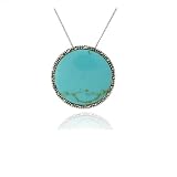 Sterling Silver Marcasite and Lab Created Turquoise Disc Pendant, 18