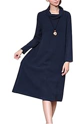 Cotton/Linen Cowl Neck Long Sleeves  Dress