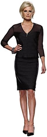 Social Occasions 112874 2-Piece Beaded Knit 3/4 Sheer Sleeve Dress (8, Black)
