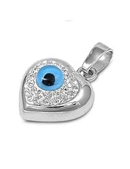 925 Sterling Silver Heart CZ Stones with Evil Eye Pendant