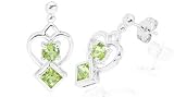 Round Princess Cut Peridot Drop Earrings Sterling Silver