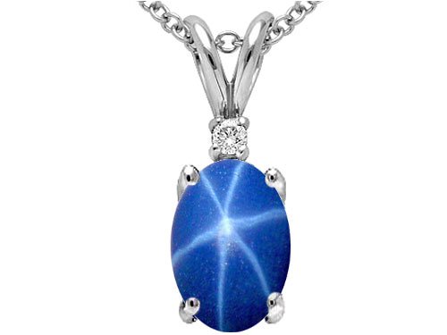 1.73 cts Lab Created Star Sapphire and Genuine Diamond Pendant - 14kt White or Yellow Gold