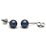 Pair of 6.0-6.5 mm, Black Akoya Pearl Stud Earrings, Mounted on 14kt Yellow Gold Posts