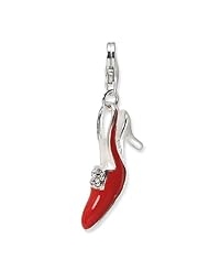 Sterling Silver Red Enameled & CZ High Heel Shoe with Lobster Clasp Charm