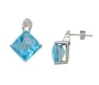 14k White Gold Four-Prong 9mm Square Blue Topaz w/ Diamond Accent (I-I1 0.03ctw) Dangle Earrings