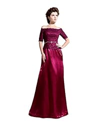 Satin Off the Shoulder Floor Length Lace Jeweled Evening Dress 