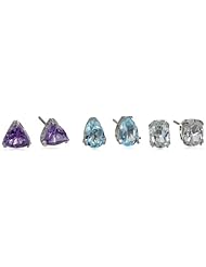 Sterling Silver Amethyst, White Topaz, Blue Topaz Earrings Jewelry Set