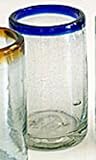 Mexican Glass Tumbler Blue Rim
