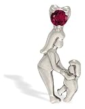 14K White Gold Round Created Ruby Mother with Child Pendant