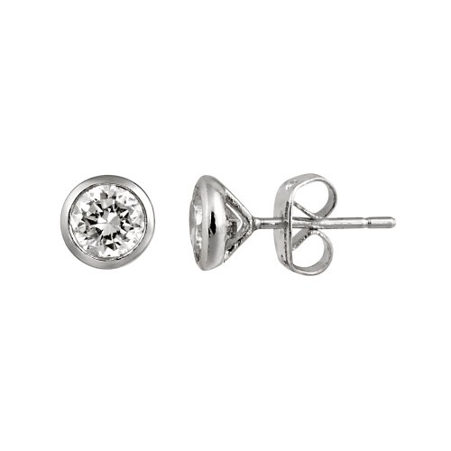 Sterling Silver Bezel Martini Set Cubic Zirconia Solitaire Earrings