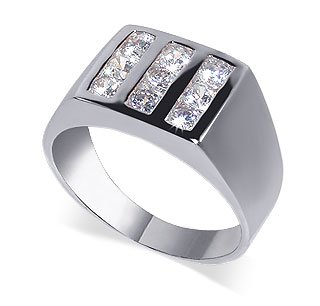 .925 Sterling Silver Mens Band Cubic Zirconia Ring