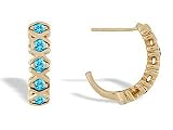 14K Yellow Gold Genuine Round Blue Topaz Hoop Earrings