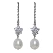 Cubic Zirconia Flower Cultured Pearl Silver Threader Earrings