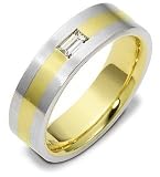 6.5mm Titanium & 14 Karat Yellow Gold Straight Diamond Baguette Wedding Band Ring