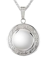 0.925 Sterling Silver Round Locket Pendant Necklace