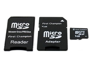 1 GB MicroSD Memory Card with Sony Pro Duo Adapter and SD Adapter