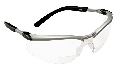 3M Reader +2.5 Diopter Safety Glasses, Silver/Black Frame, Clear Lens