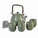 Elegant Porcelain Tea Set Green Floral Tea Pot with Four Cups and Diffuser