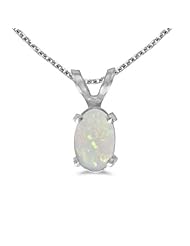 14k White Gold Oval Opal Pendant with 18" Chain
