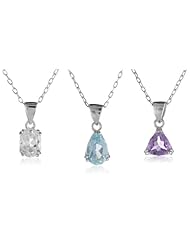 Sterling Silver Amethyst, White Topaz, Blue Topaz Pendant Necklace Set