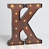 12" - Rustic Brown - Metal - Battery Operated - LED - Lighted Letter "K" | Gerson Wall Decor (92679)