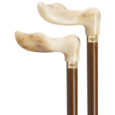 Palm Grip Cane Walnut Shaft White Marbleized Handle  -Affordable Gift! Item #DHAR-9132600 On Sale