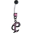 Black Anodized PINK Jeweled Initial Belly Ring-LETTER "P"