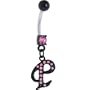 Black Anodized PINK Jeweled Initial Belly Ring-LETTER "P"