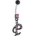 Black Anodized PINK Jeweled Initial Belly Ring-LETTER "P"