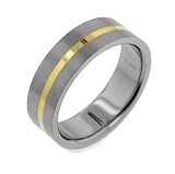 Womens and Mens 7mm Wide Gold Tone Striped Center Titanium Wedding Band Ring (Size 8,9,10,11,12,13)