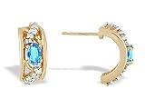 14K Yellow Gold Genuine Oval Blue Topaz and Diamond Hoop Earrings