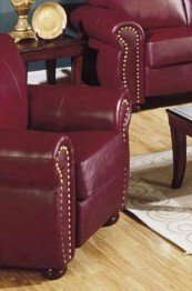 Classic Nailhead Trim 100% Burgundy Leather Sofa Chair