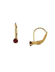 GirlS Garnet Earrings - January Birthstone - in 14kt Yellow Gold - Lever Backs