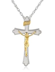 Sterling Silver "Two-Tone" Ornate Crucifix Cross Pendant Necklace , 22"