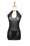 Exposed by Magic Silk : Exposed by Magic Silk Sheer Mesh Queen Halter Dress and Rhinestone G-String Set, One Size Queen, Black