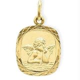 14k Gold Square Angel Charm