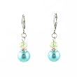 Earrings - E145 - Glass Pearl & Swarovski (tm) Crystal Drop ~ Aqua with Peridot Top