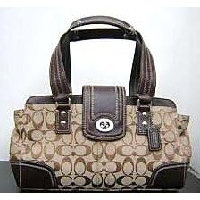 Authentic Coach Hampton Signature Leather Carryall Handbag 13975 Khaki