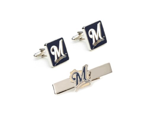 Milwaukee Brewers Cufflinks and Tie Bar Gift Set