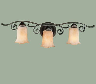 Murray Feiss VS8103-CB Three-Light Tuscan Villa Collection Vanity Strip, Corinthian Bronze with Beige Etruscan Glass Shades